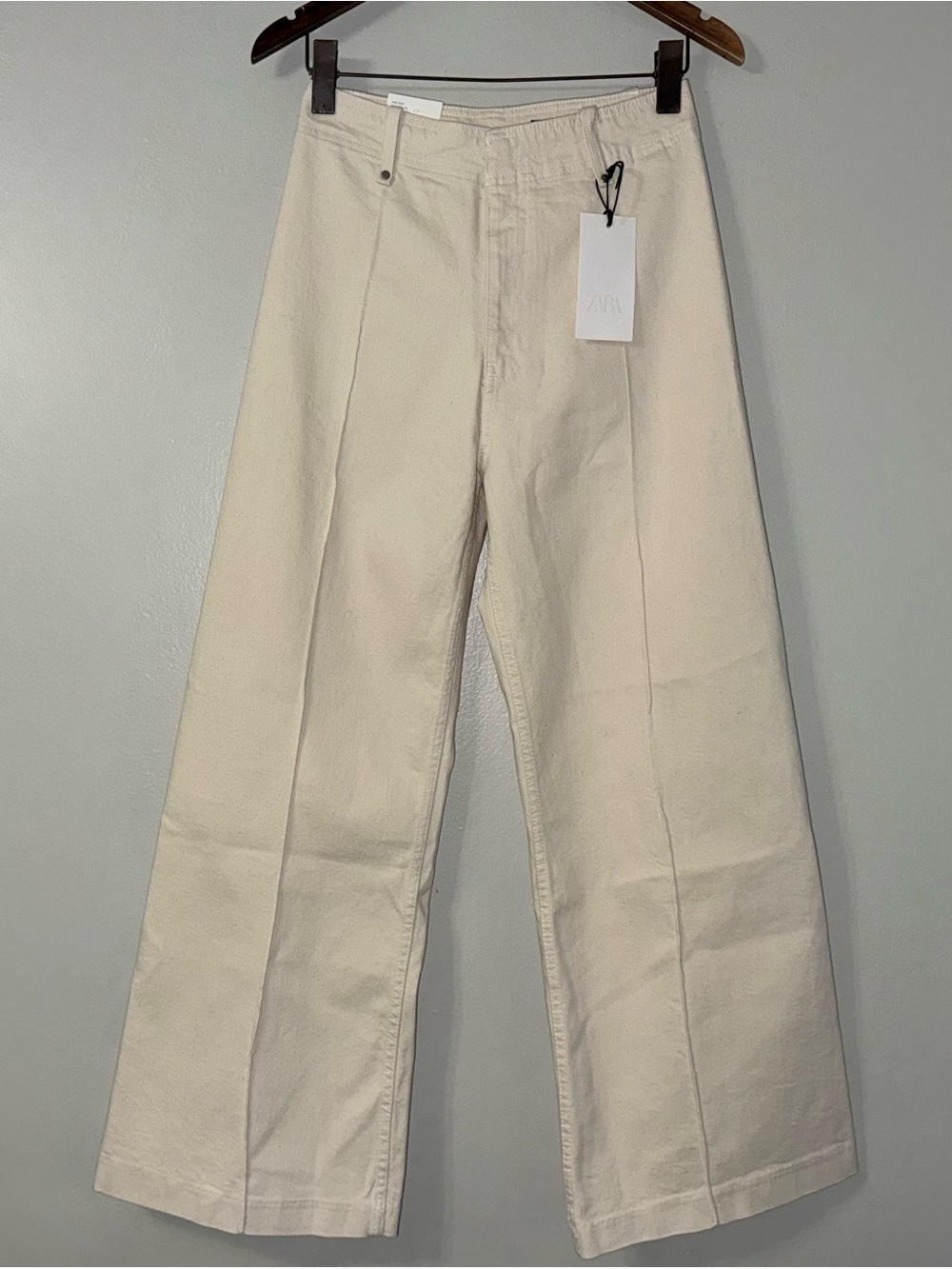 ZARA ZW COLLECTION TAILORED HIGH-WAIST WIDE LEG JEANS IN SAND - Picture 3 of 12